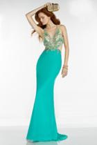 Alyce Paris - 6524 Beaded V Neck Long Gown With Open Back