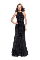 La Femme - 25490 Jewel Neck Printed Velvet Sheath Gown