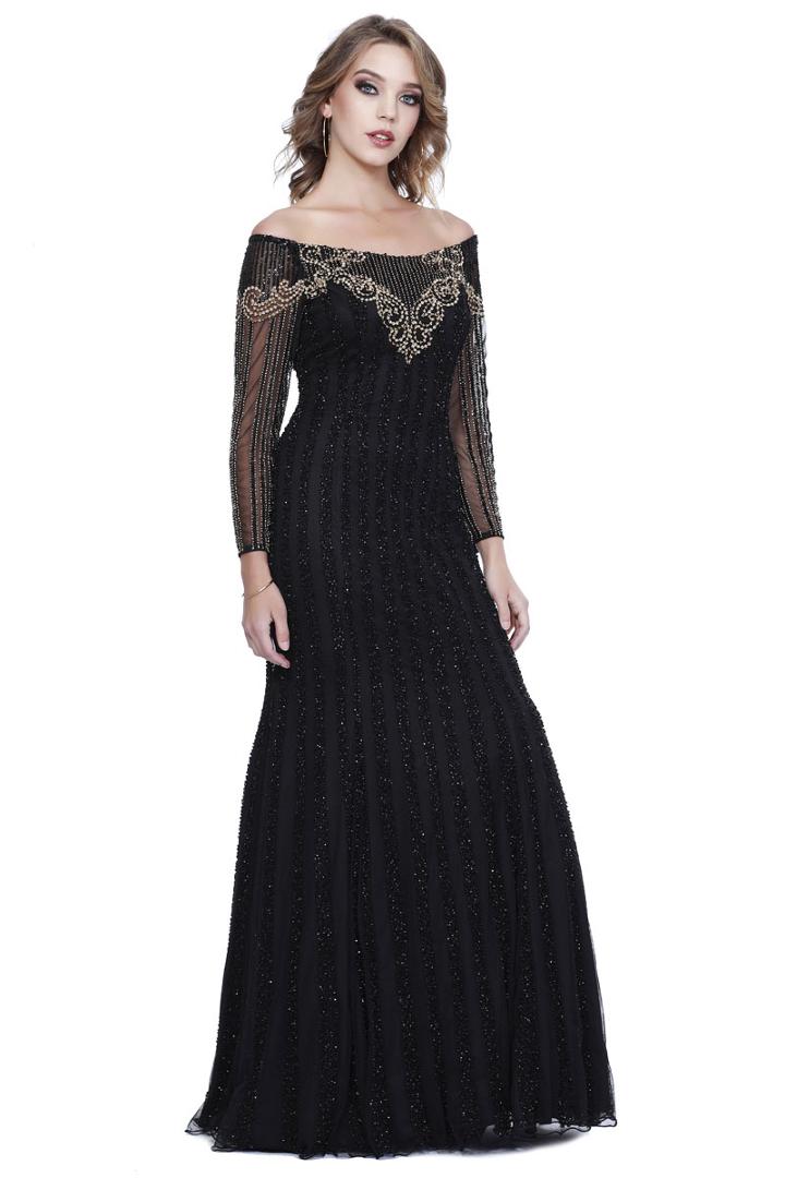 Shail K - 12165 Embellished Off-shoulder Mermaid Tulle Dress