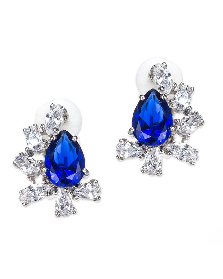 Cz By Kenneth Jay Lane - Sapphire Pear Clip Earring