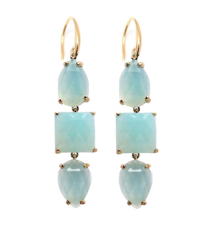 Rachael Ryen - Triple Drop Gemstone Earring - Aqua Chalcedony