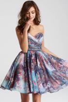 Jovani - 53093 Strapless Ruched Floral Print Cocktail Dress