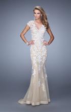 La Femme - 21283 Embroidered V-neck Trumpet Dress