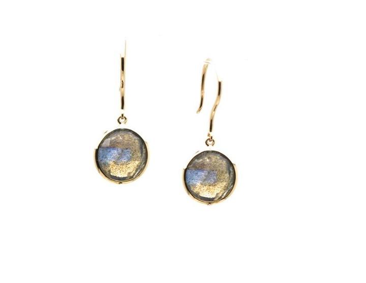 Tresor Collection - Labradorite Round Faceted Simple Dangle Earrings In 18k Yellow Gold