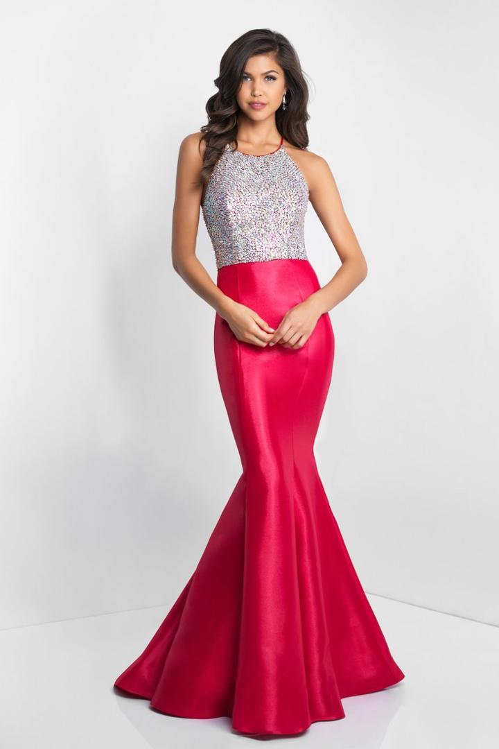 Blush - C1013 Beaded Halter Neck Mermaid Dress