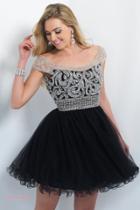 Blush - Jeweled Off-shoulder Tulle Cocktail Dress 10062
