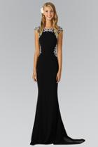 Elizabeth K - Cap Sleeve With Side Slit Embellished Gown Gl2039