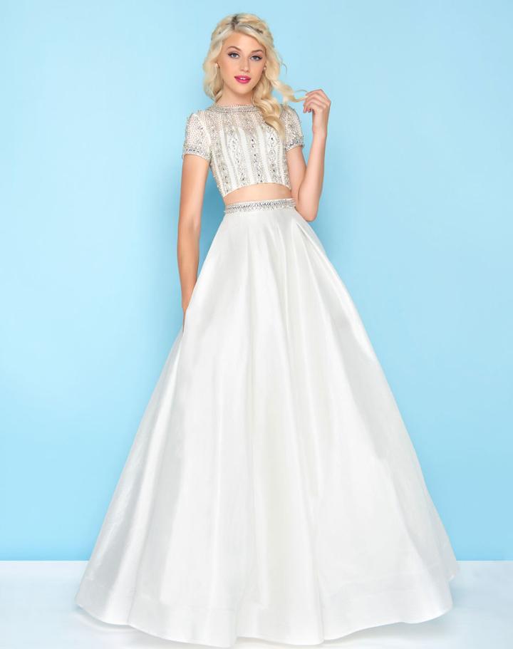 Mac Duggal - 77329h Two-piece Short Sleeves Beaded Ballgown