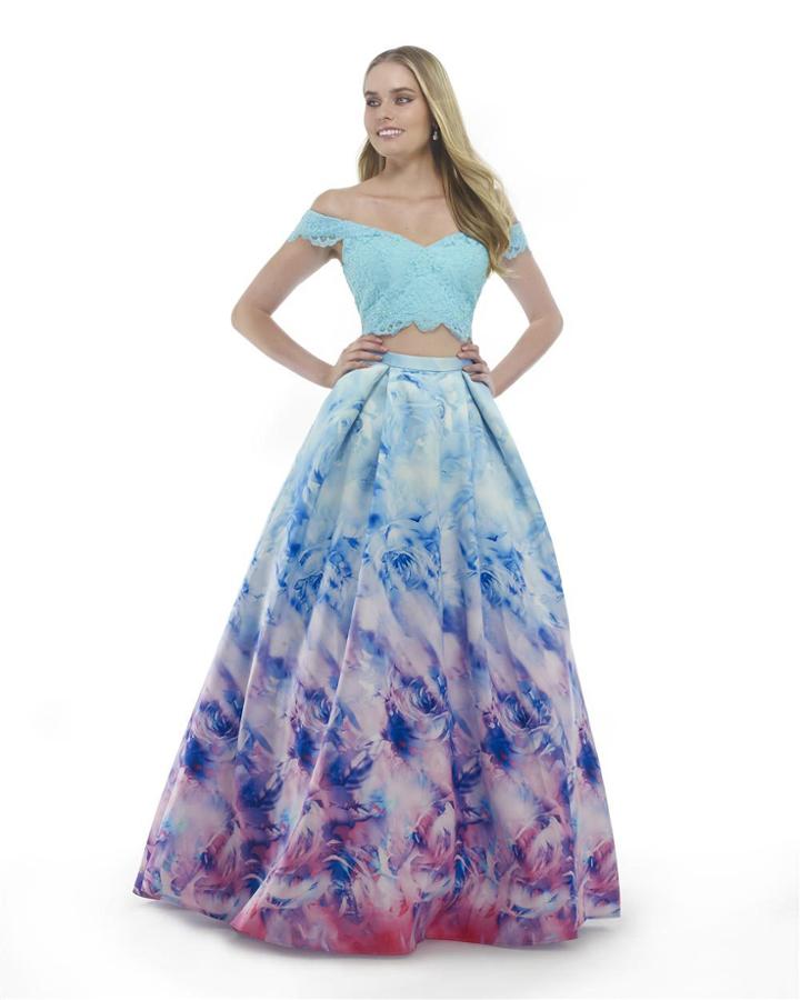Morrell Maxie - 15836 Two-piece Off-shoulder Printed Ballgown