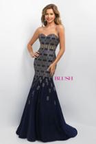 Blush - Embellished Sweetheart Satin Mermaid Dress 11130