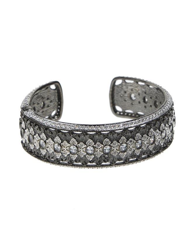 Jarin K Jewelry - Gunmetal Plated Oval Cz Narrow Cuff