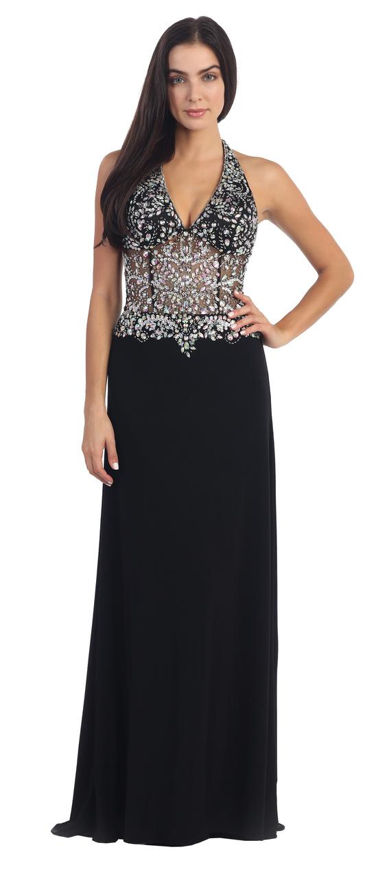 Dancing Queen - Illusion Beaded Top Long Dress 9002