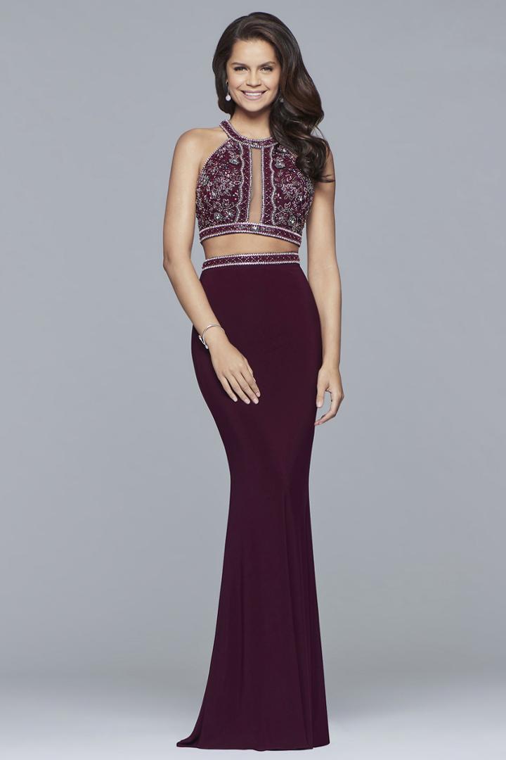 Faviana - 10019 Two-piece Halter Embellished Jersey Dress