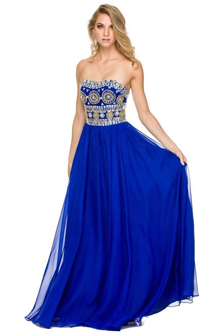 Strapless Semi-sweetheart Bejeweld Bodice Long Dress
