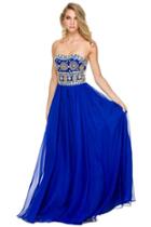 Strapless Semi-sweetheart Bejeweld Bodice Long Dress