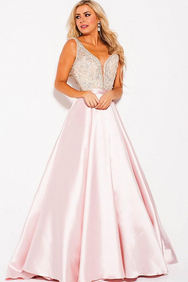 Jovani - Jvn60696 Plunging V-neck A-line Dress