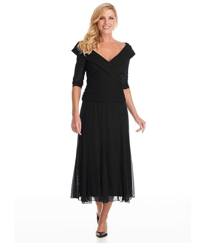 Alex Evenings - 132141 Ruched Off Shoulder Tea Length Dress