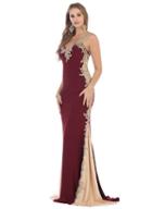 May Queen - Gilt Lace Ornate Trumpet High Slit Gown