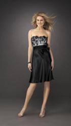 La Femme - Strapless Lace Scalloped Neck Short A-line Dress 12836