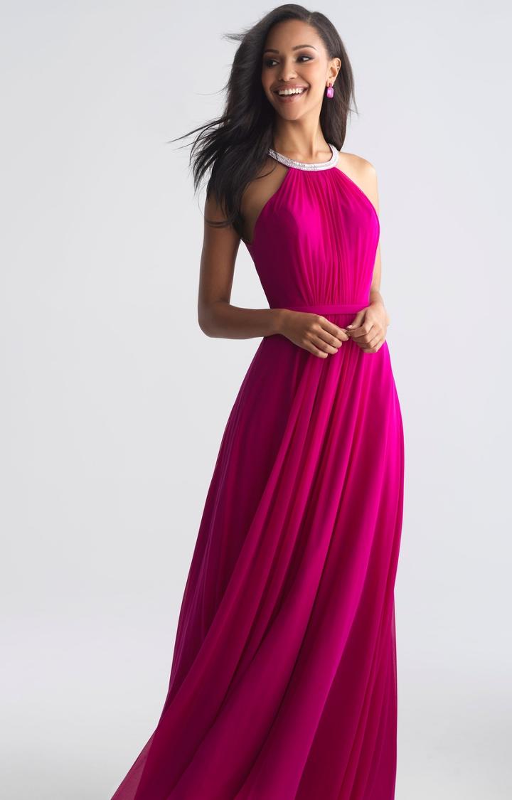 Madison James - 18-724 Halter Style Drape Chiffon A Line Dress
