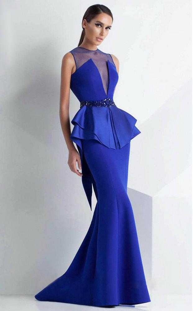 Mnm Couture - Royal Deep V Illusion Evening Dress G0787