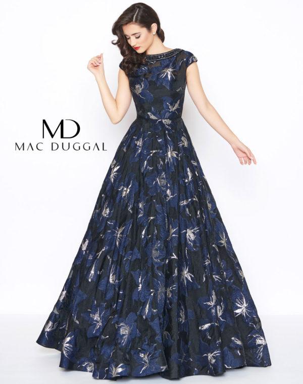 Mac Duggal - 67669r Beaded And Printed Bateau Ballgown