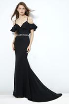 Angela And Alison - 81003 Ruffle Paneled Off-shoulder Mermaid Gown