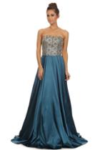 Metallic Embellished Strapless Long Gown