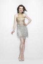 Primavera - Ornate Illusion Halter Fringe Dress