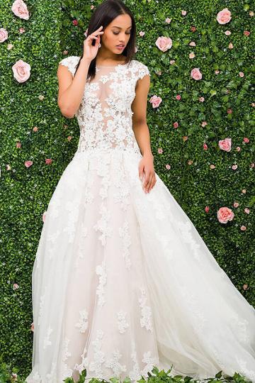 Jovani - Jb47704 Cap Sleeve Illusion Bodice Wedding Ballgown