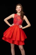 Angela & Alison - 72013 Bejeweled Sheer Bateau A-line Dress