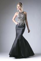 Cinderella Divine - Metallic Lace Adorned High Neck Mermaid Gown