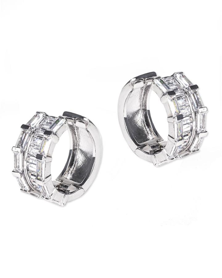Cz By Kenneth Jay Lane - Mini Baguette Huggie Pierced Earring