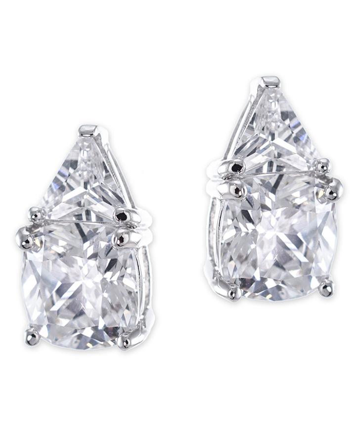 Cz By Kenneth Jay Lane - Cushion And Trillion Pierced Stud Earring