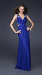 La Femme - Appealing Beaded V-neck Chiffon Sheath Dress 16507
