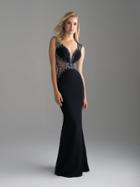 Madison James - 18-696 Embellished Deep V-neck Sheath Dress