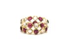 Tresor Collection - Rainbow Moonstone & Pink Tourmaline Double Row Ring Band In 18k Yellow Gold