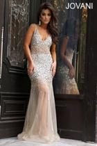 Jovani - 90736 Embellished And Illusion Evening Gown