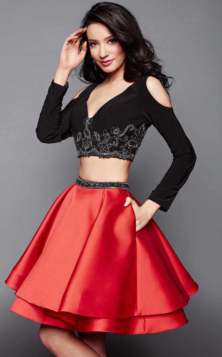 Clarisse - 3326 Long Sleeved Two-piece Cocktail Dress