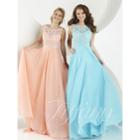 Tiffany Designs - Sleeveless Lace Embroidered Top Long Chiffon Gown