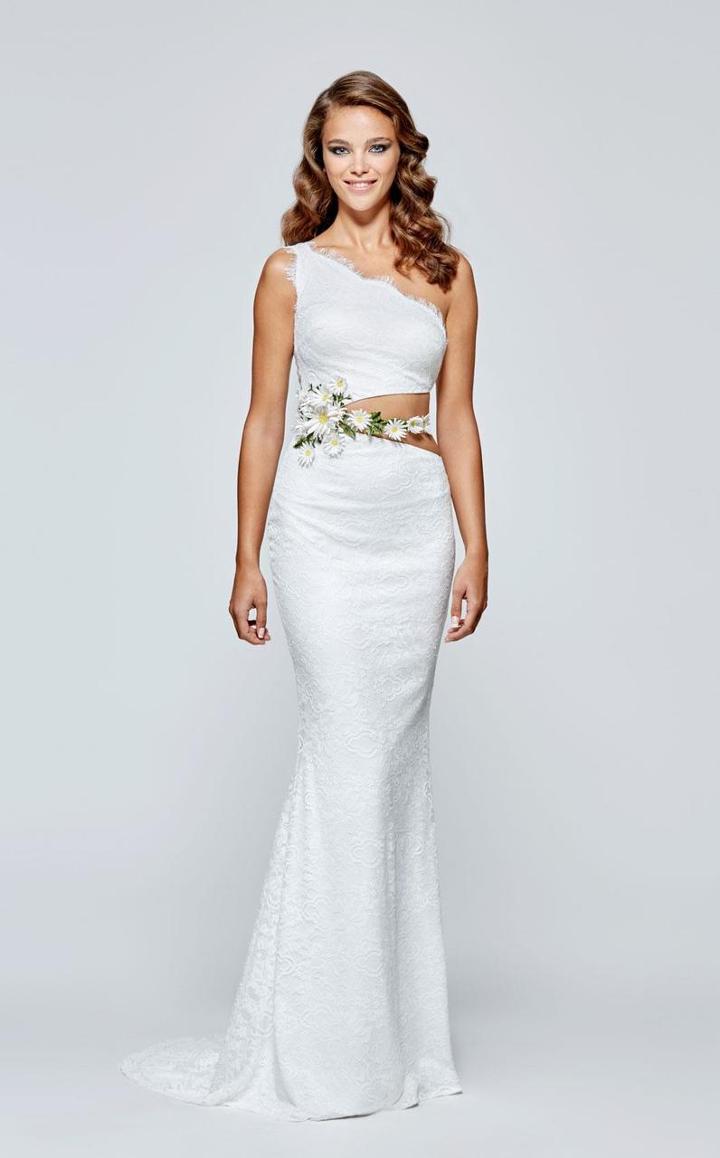 Tarik Ediz - One-shoulder Lace Long Gown 93138
