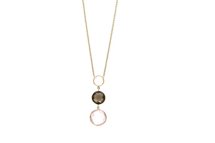 Tresor Collection - 18k Yellow Gold Necklace With Rose Quartz & Smoky Quartz