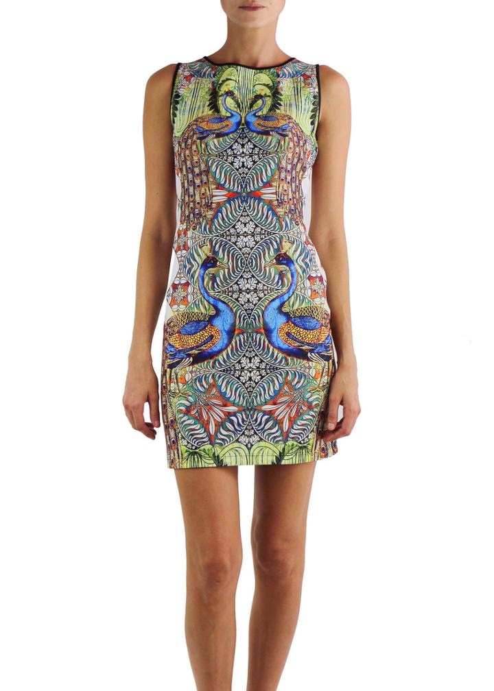 Johanne Beck - Mini Dress Feathers Printed Neoprene