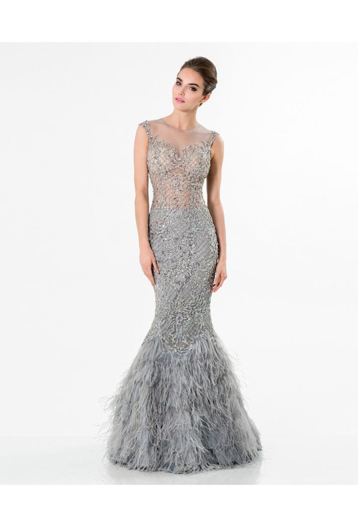 Terani Evening - Gleaming Nude Illusion Trumpet Gown 1521gl0816a