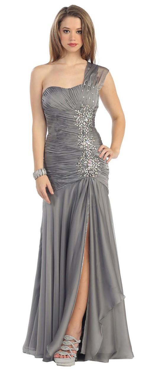May Queen - Elegant Jeweled One Shoulder Sweetheart Neck A-line Dress Mq1013