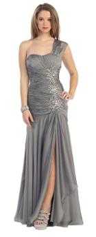 May Queen - Elegant Jeweled One Shoulder Sweetheart Neck A-line Dress Mq1013