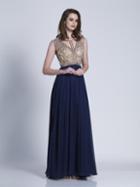 Dave & Johnny - A6429 Beaded Bateau Neckline Chiffon Gown
