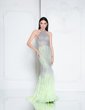 Terani Couture - 1811gl6407 Silver Embellished Halter Mermaid Dress