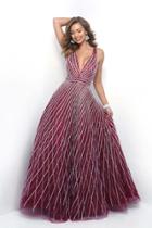 Blush - 7100 Sparkling Plunging V-neck Beaded Evening Gown