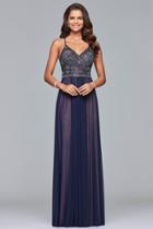 Faviana - 10020 Beaded V Neck Pleated Gown